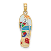 14K w/Rhodium Multi-Colored 3D Enamel Beach Scene On Flip-Flop Charm