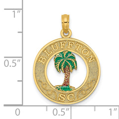 14K BLUFFTON SC Circle Enameled Palm Tree Charm