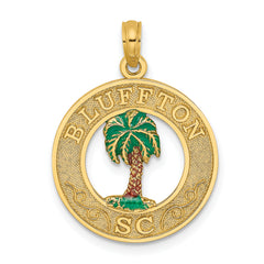 14K BLUFFTON SC Circle Enameled Palm Tree Charm