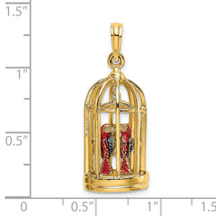 14K w/ Enamel 3-D Bird Cage w/ 2 Birds and Doors Open Charm