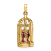 14K w/ Enamel 3-D Bird Cage w/ 2 Birds and Doors Open Charm
