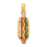 14K 3-D Enamel Hot Dog w/ Bun Charm