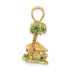 14K 3-D W/Enamel Palm Tree and Hut Charm