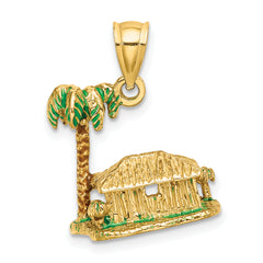 14K 3-D W/Enamel Palm Tree and Hut Charm