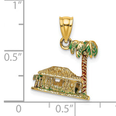 14K 3-D W/Enamel Palm Tree and Hut Charm