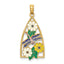 Dragonfly and Flowers Triangle Charm in 14K Yellow Gold, 30mm - Sophia Jewelers