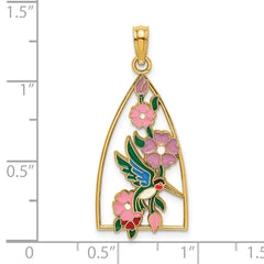 14K w/ Enamel Hummingbird and Flowers Charm