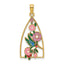 Hummingbird & Flowers Triangle Charm in 14K Yellow Gold, 29mm - Sophia Jewelers