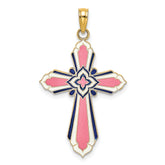 14K 3-D W/ Pink and White Enamel Cross Charm