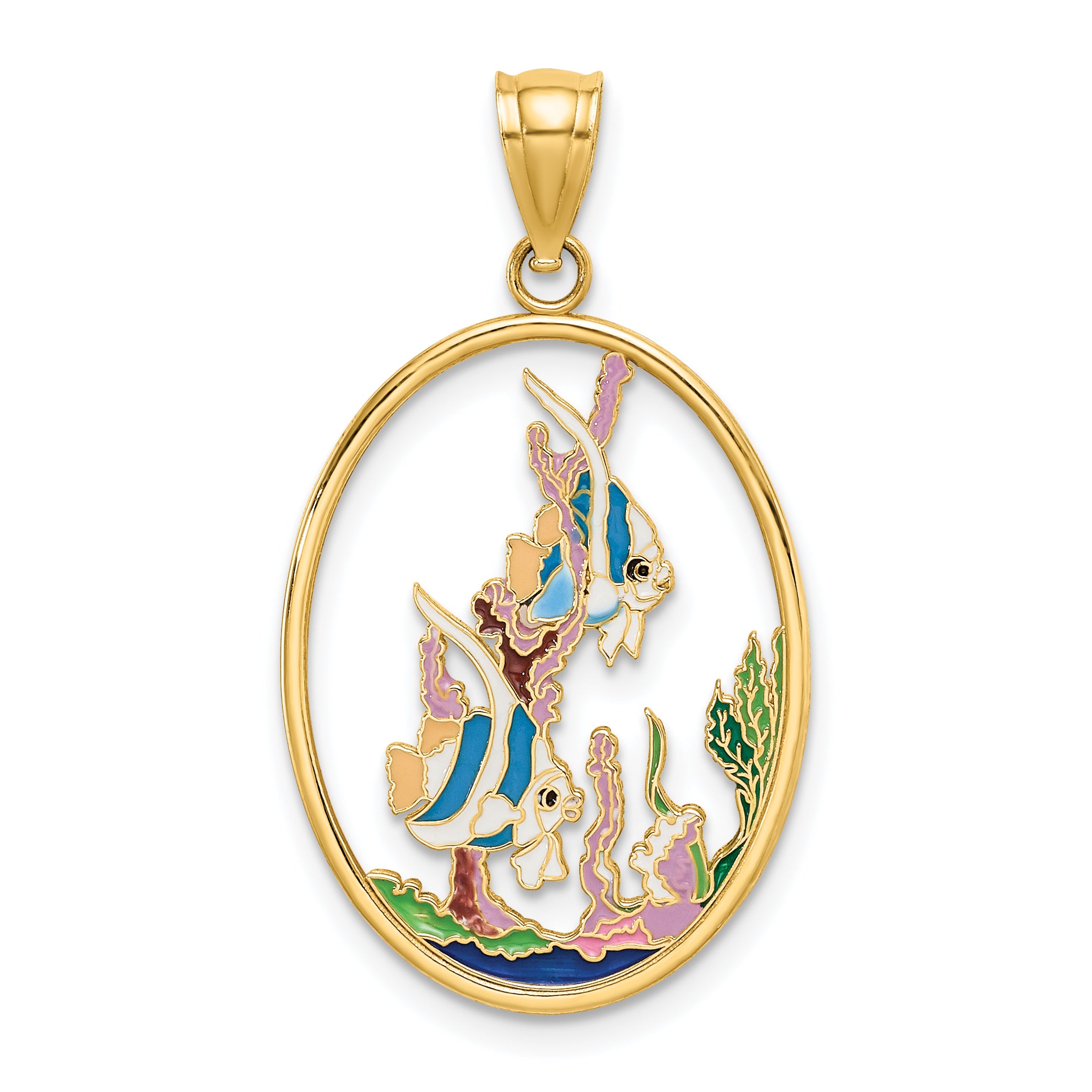 14K Enamel Angelfish In Underwater Scene Charm