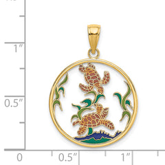 14K Enamel Sea Turtles In Circle Charm