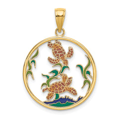 14K Enamel Sea Turtles In Circle Charm