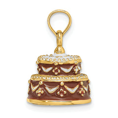 14K 3-D Enameled HAPPY BIRTHDAY Cake w/Brown Frosting Charm