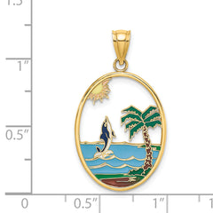 14K Enamel Dolphin Jumping In Beach Scene Charm
