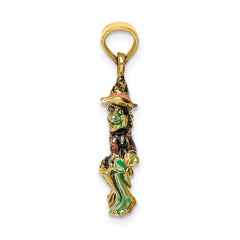 14K 3-D Enameled Witch Flying on Broom Charm