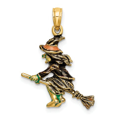 14K 3-D Enameled Witch Flying on Broom Charm