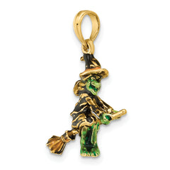 14K 3-D Enameled Witch Flying on Broom Charm