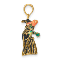 14K 3-D Enameled Witch w/Broom Charm