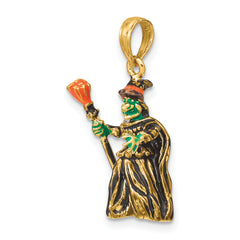 14K 3-D Enameled Witch w/Broom Charm