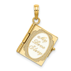 14K Enameled 3D Moveable MY LOVE STORY Book Pendant