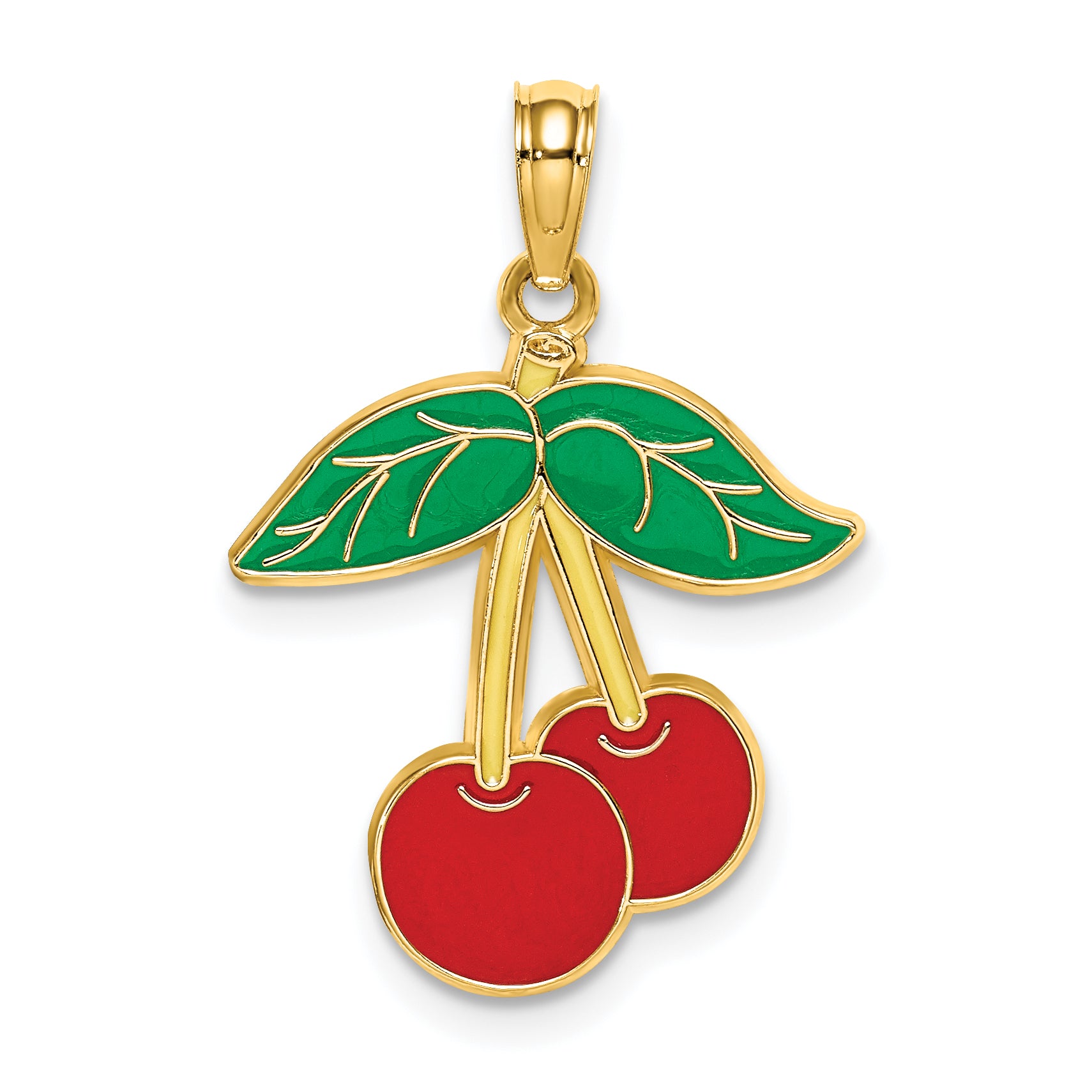 14K Cherries With Enamel Leaf Charm