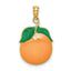 Enameled Orange Fruit Charm in 14K Yellow Gold with Stem & Leaf, 17mm - Sophia Jewelers
