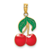 14K W/ Enamel Cherries With Leaf Charm
