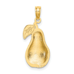 14K W/ Enamel Pear With Stem and Leaf Charm