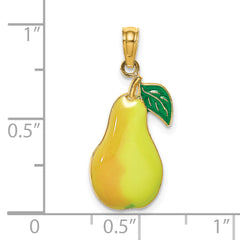 14K W/ Enamel Pear With Stem and Leaf Charm