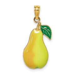 14K W/ Enamel Pear With Stem and Leaf Charm