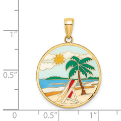 14K Enamel Beach Scene On Round Disc Charm