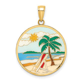 14K Enamel Beach Scene On Round Disc Charm