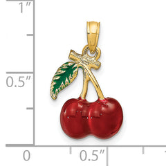14K 3-D Enamel Cherries W/ Leaf Charm