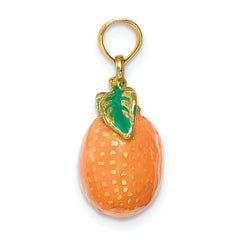 14K W/ Enamel 3-D Orange With Stem and Leaf Charm