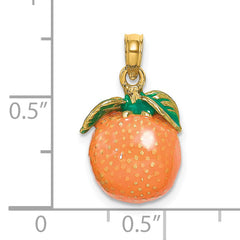 14K W/ Enamel 3-D Orange With Stem and Leaf Charm