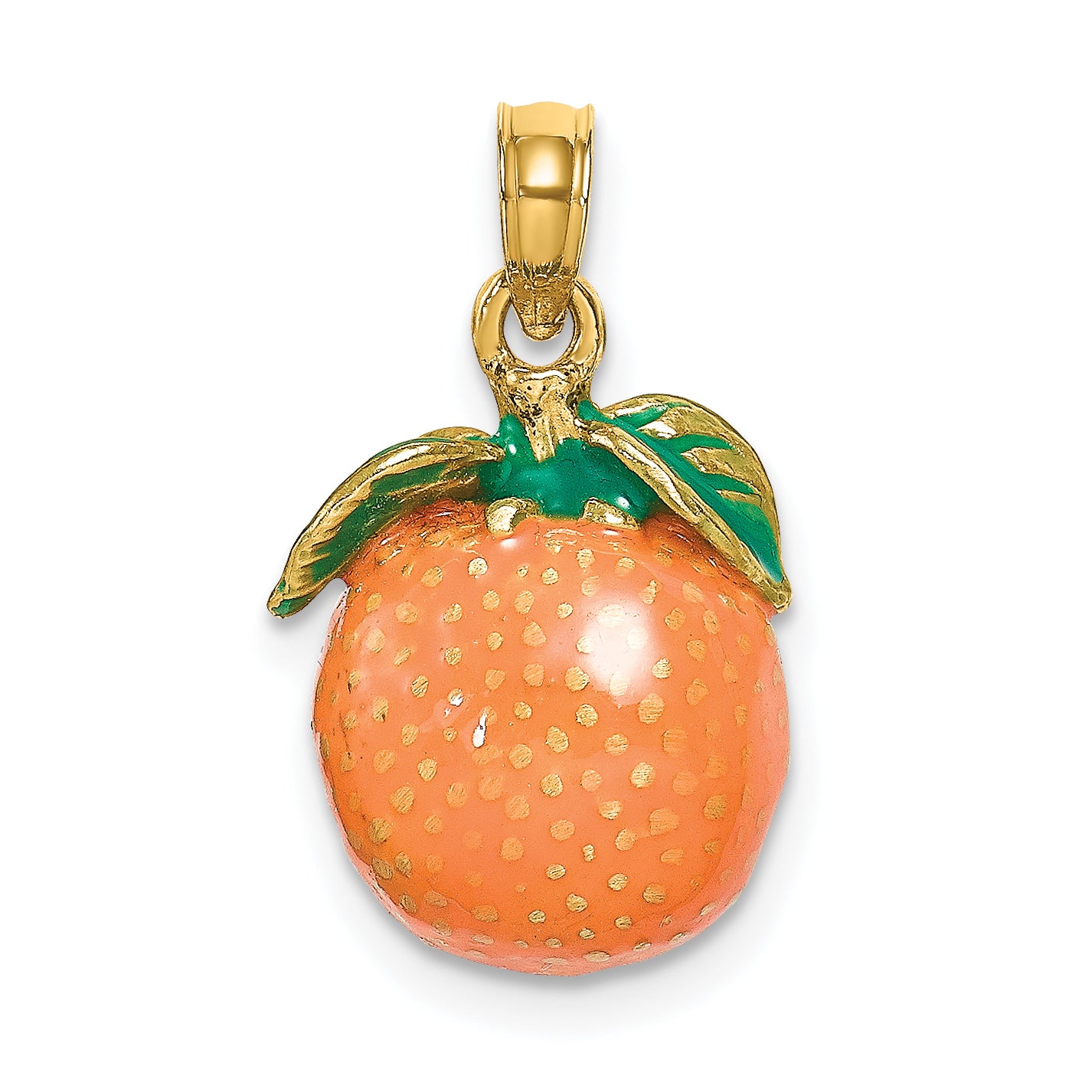 14K W/ Enamel 3-D Orange With Stem and Leaf Charm