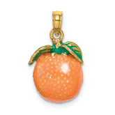 14K W/ Enamel 3-D Orange With Stem and Leaf Charm
