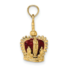 14K 3-D w/ Red Enamel Inside Crown w/ Cross On top Charm