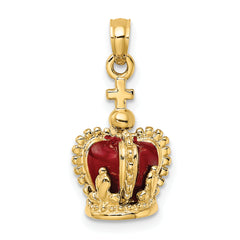 14K 3-D w/ Red Enamel Inside Crown w/ Cross On top Charm
