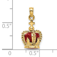14K 3-D w/ Red Enamel Inside Crown w/ Cross On top Charm