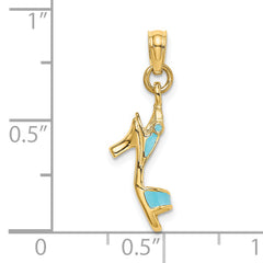 14K 3-D Aqua Enamel Open Toe High Heel Charm