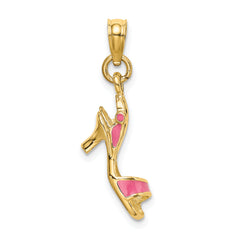 14K 3-D Pink Enamel Open Toe High Heel Charm