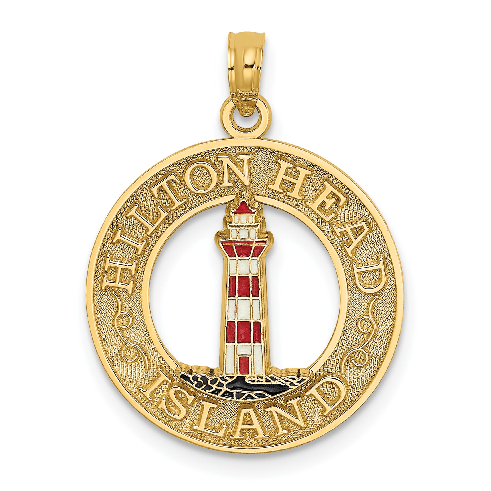 14K HILTON HEAD Enamel Lighthouse Circle Charm