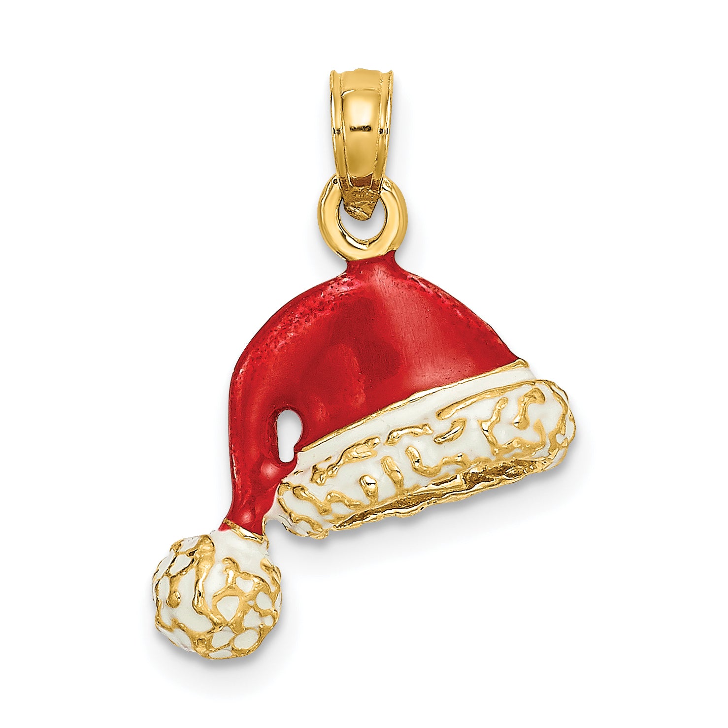 14K 3-D w/ Red and White Enamel Santa Hat Charm