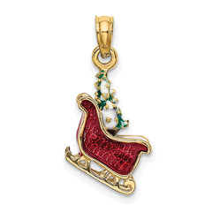 14K 3-D Enamel Sleigh w/Christmas Tree Charm