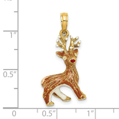 14K 3-D Enamel Red Nosed Reindeer Charm