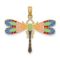 14K Multi Color Enamel Dragonfly Charm