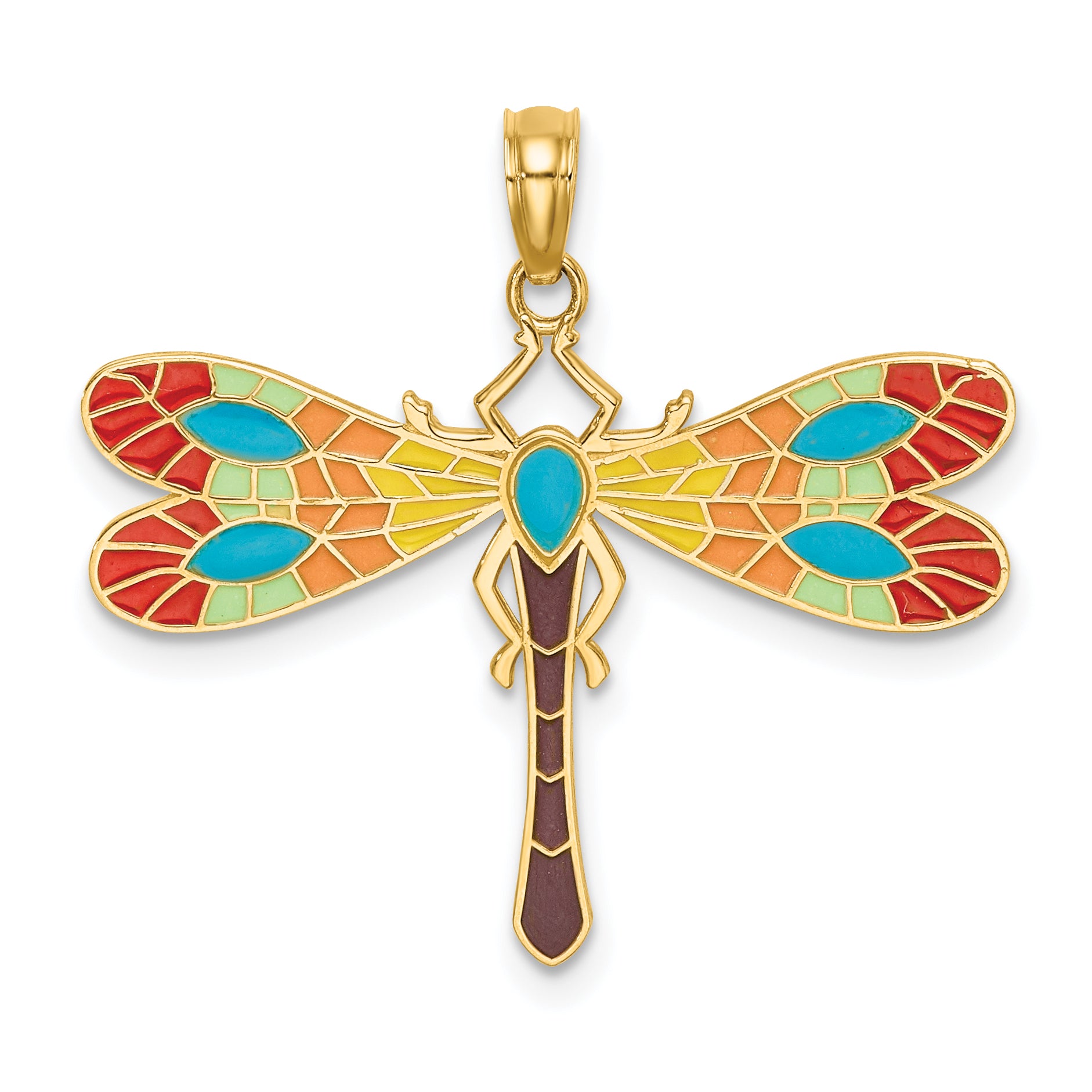 14K Multi Color Enamel Dragonfly Charm