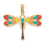 Multi-Color Enamel Dragonfly Charm in 14K Yellow Gold, 26mm - Sophia Jewelers