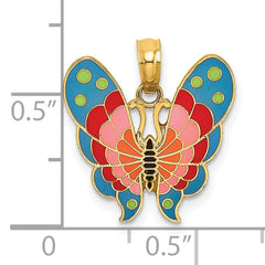 14K w/ Multi-Color Enamel Butterfly Charm
